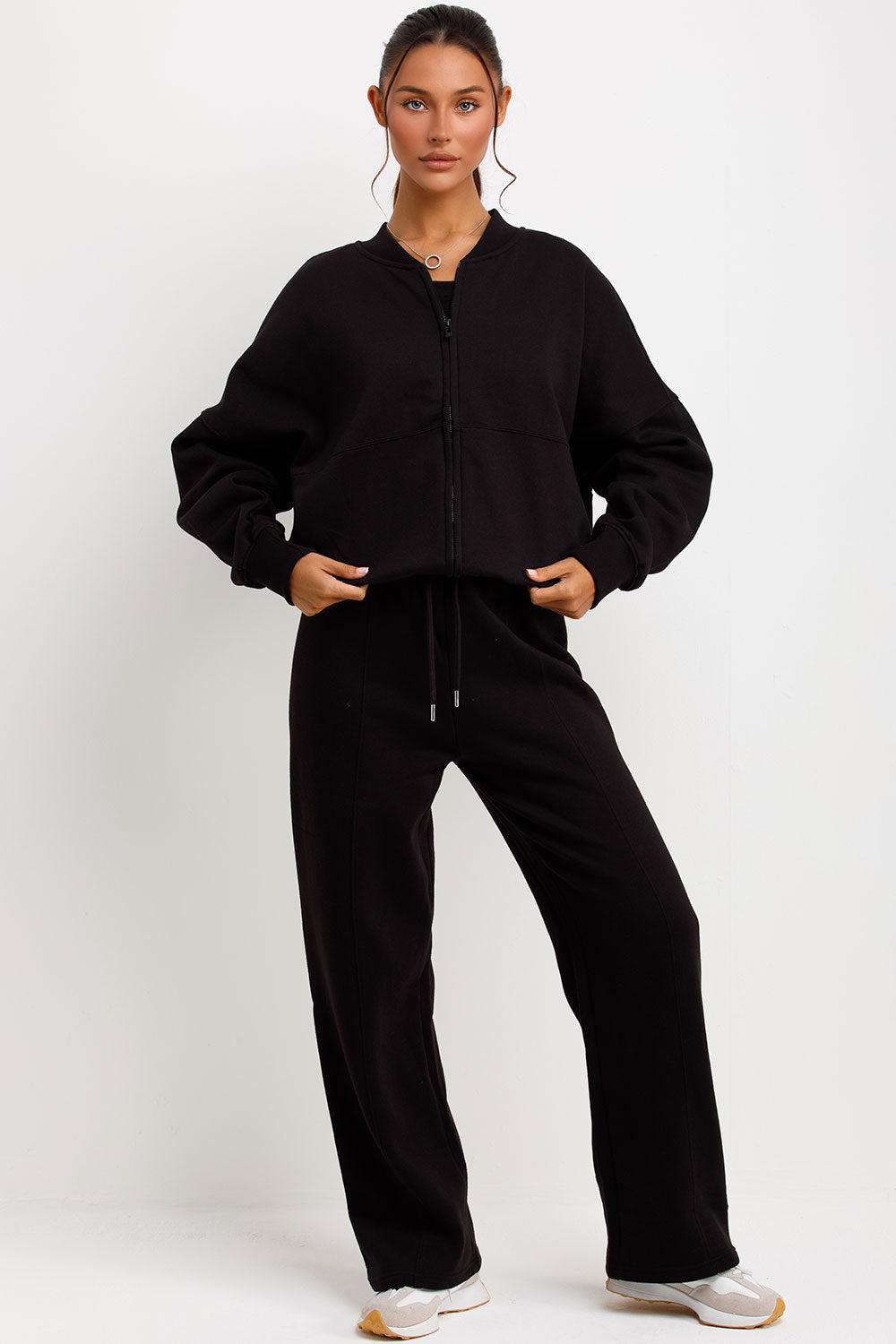 bomber sweatshirt top and joggers three piece set loungewear co ord