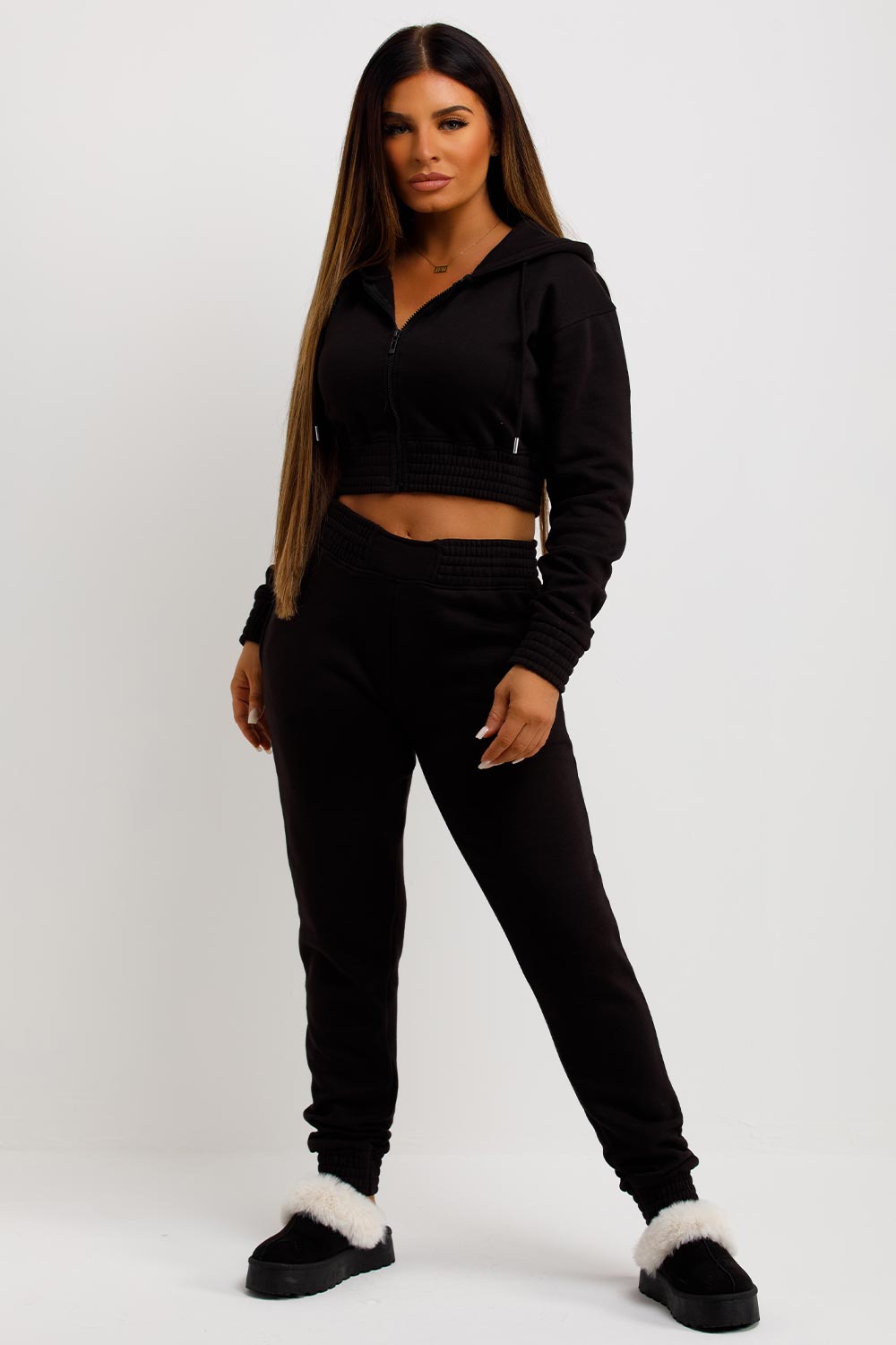 womens tiktok crop hoodie and joggers tracksuit lounge set