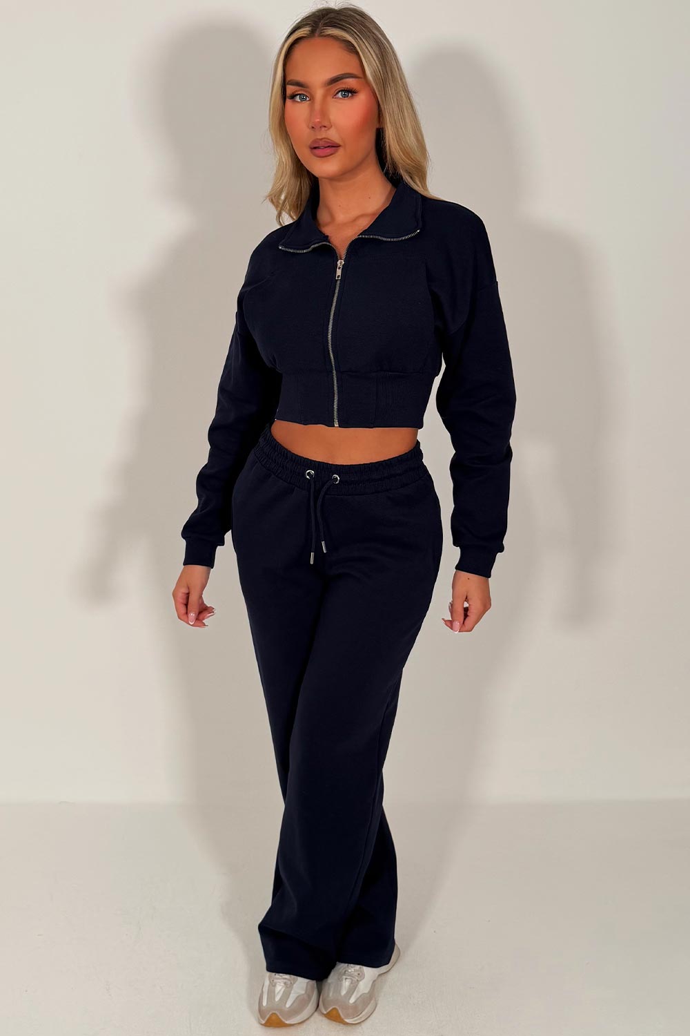 crop zip up sweatshirt and wide leg joggers tracksuit co ord styledup uk