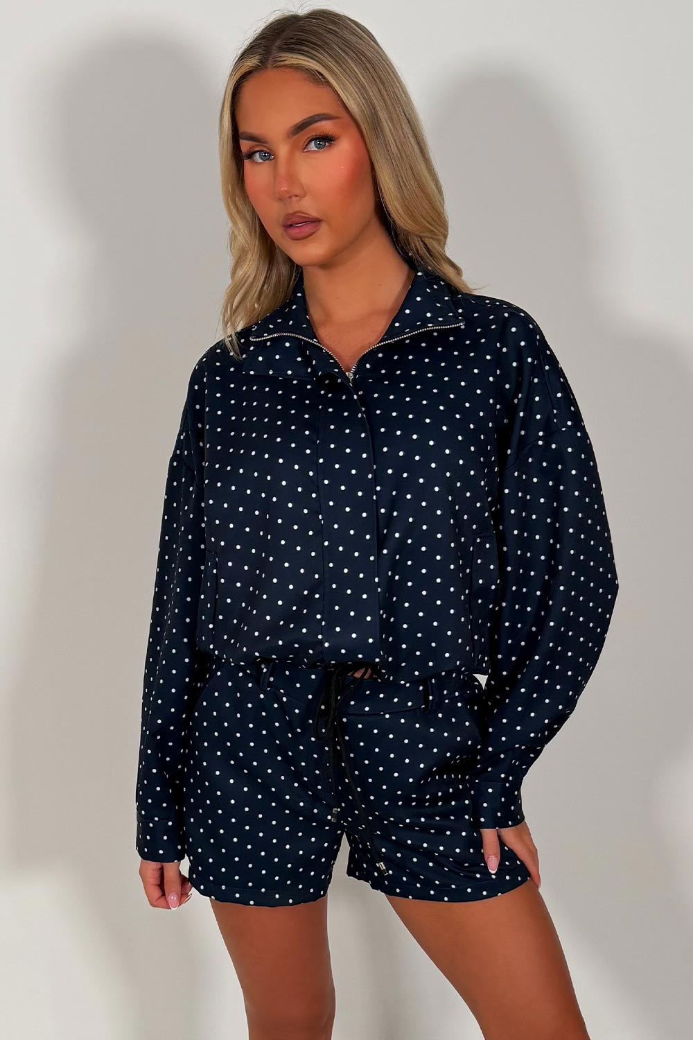 womens polka dot shorts and jacket two piece co ord set adidas uk