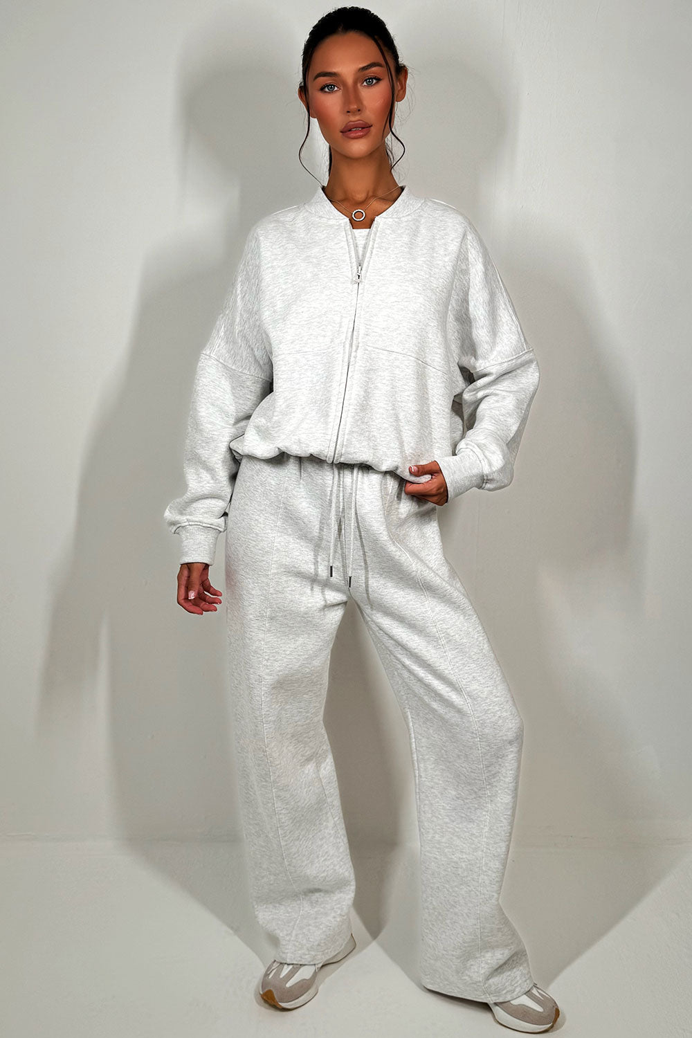 bomber sweatshirt joggers and ribbed top three piece set