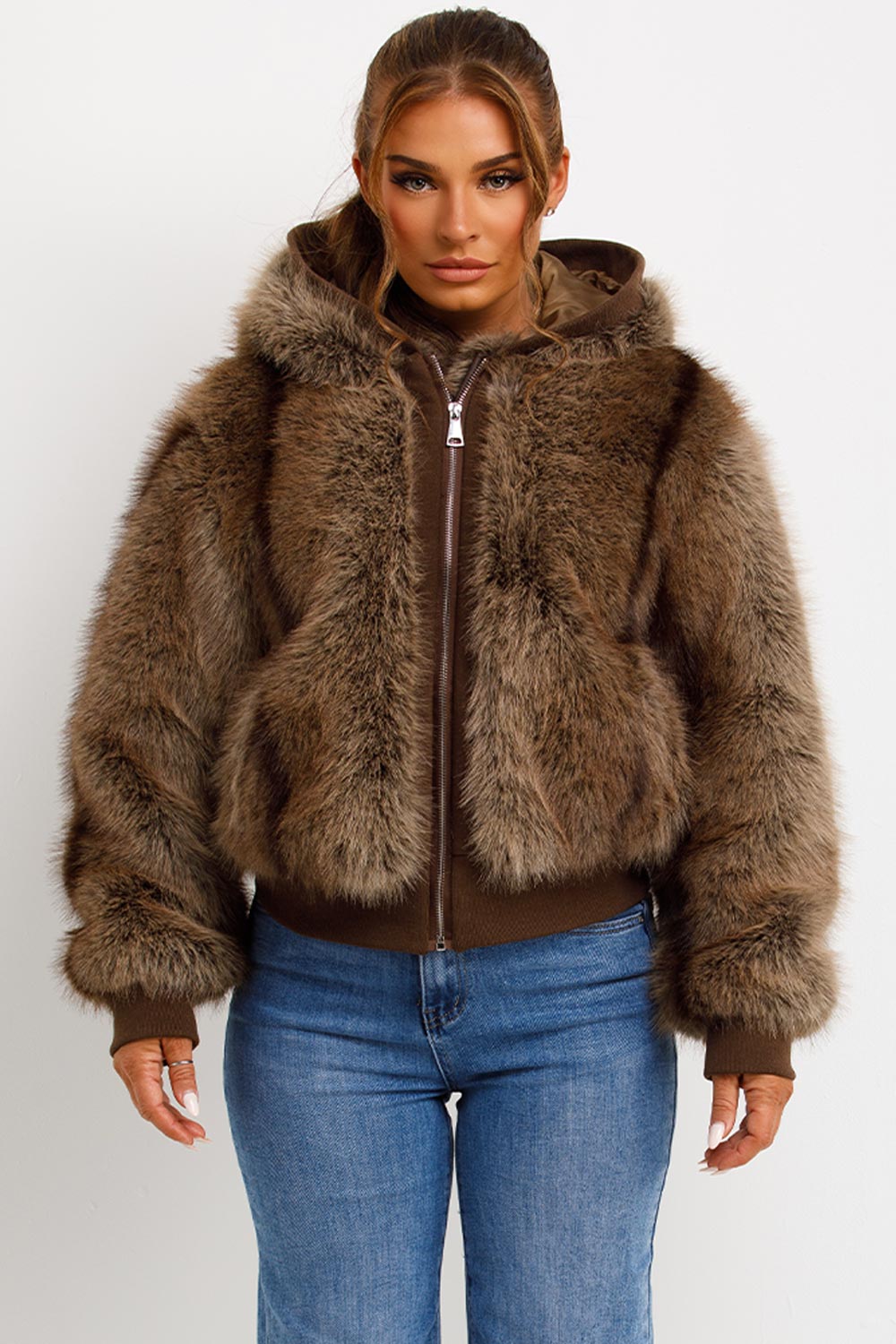 womens chinchilla fur coat with hood styledup