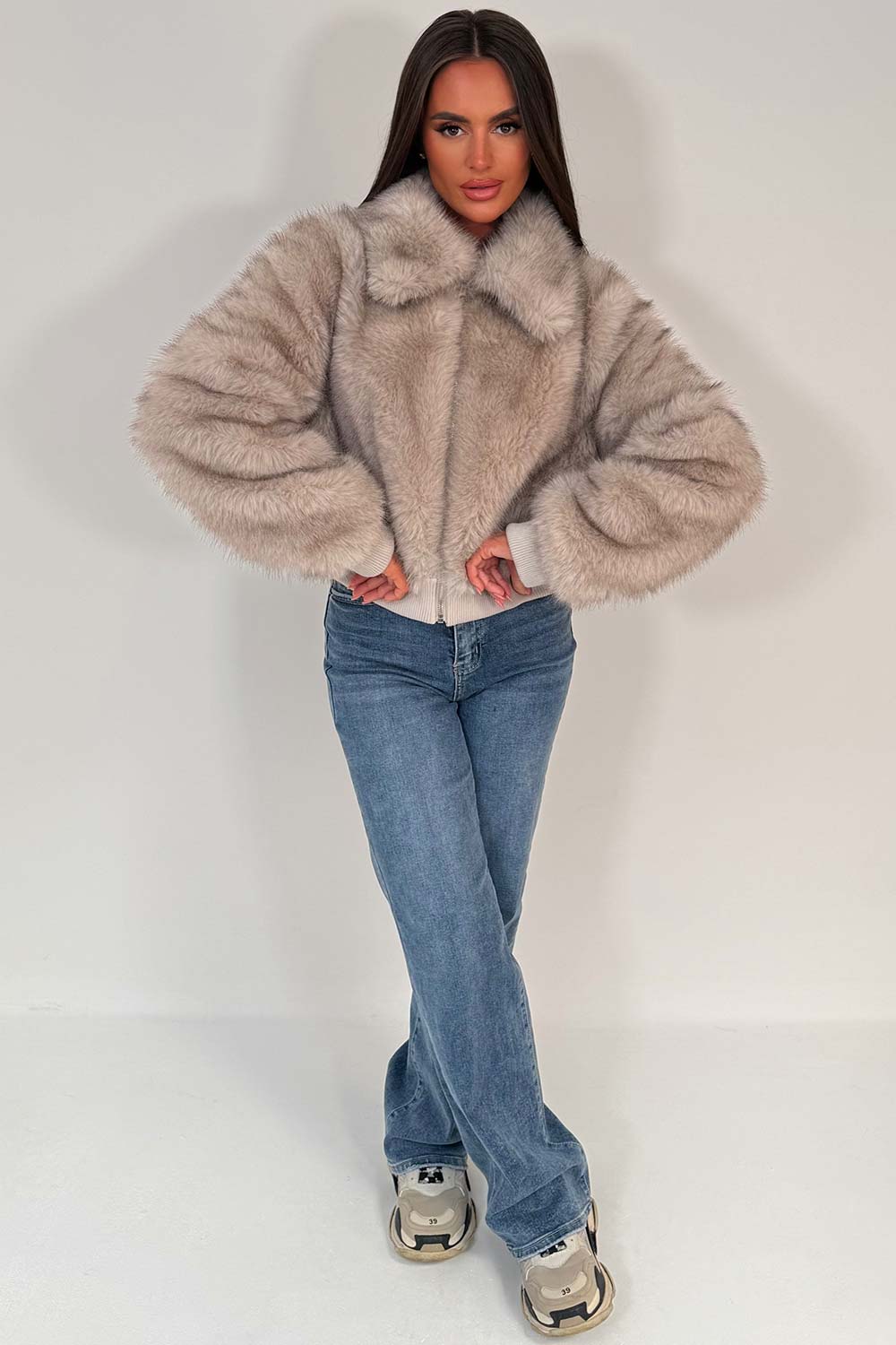 womens fur jacket beige styledup uk