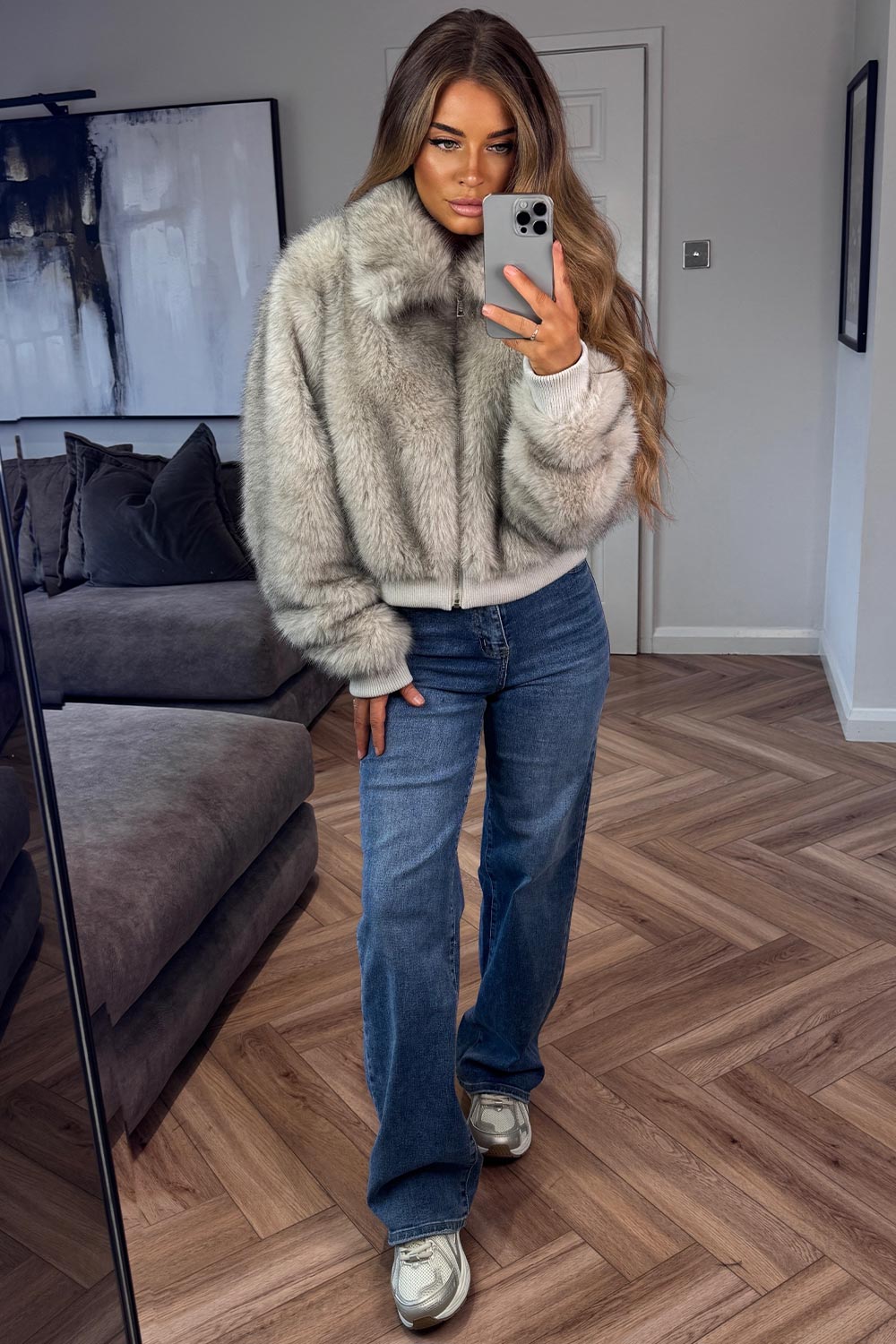womens bomber faux fur jacket white fox uk