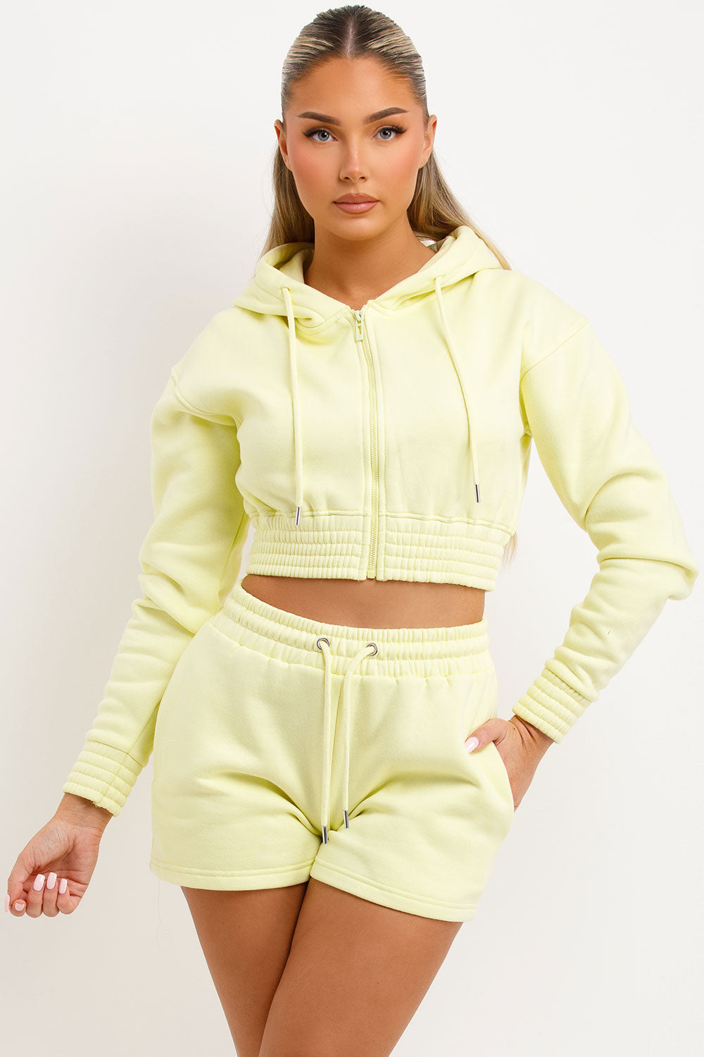 womens crop zip hoodie and shorts tracksuit co ord set
