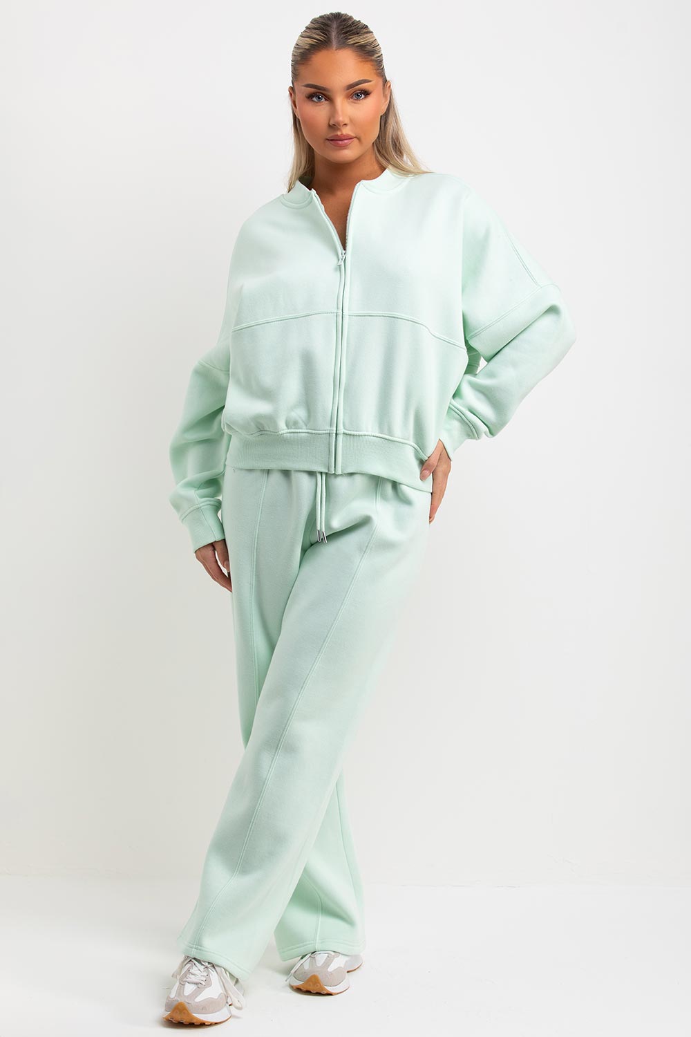 womens zara bomber sweatshirt and straight leg joggers loungewear set