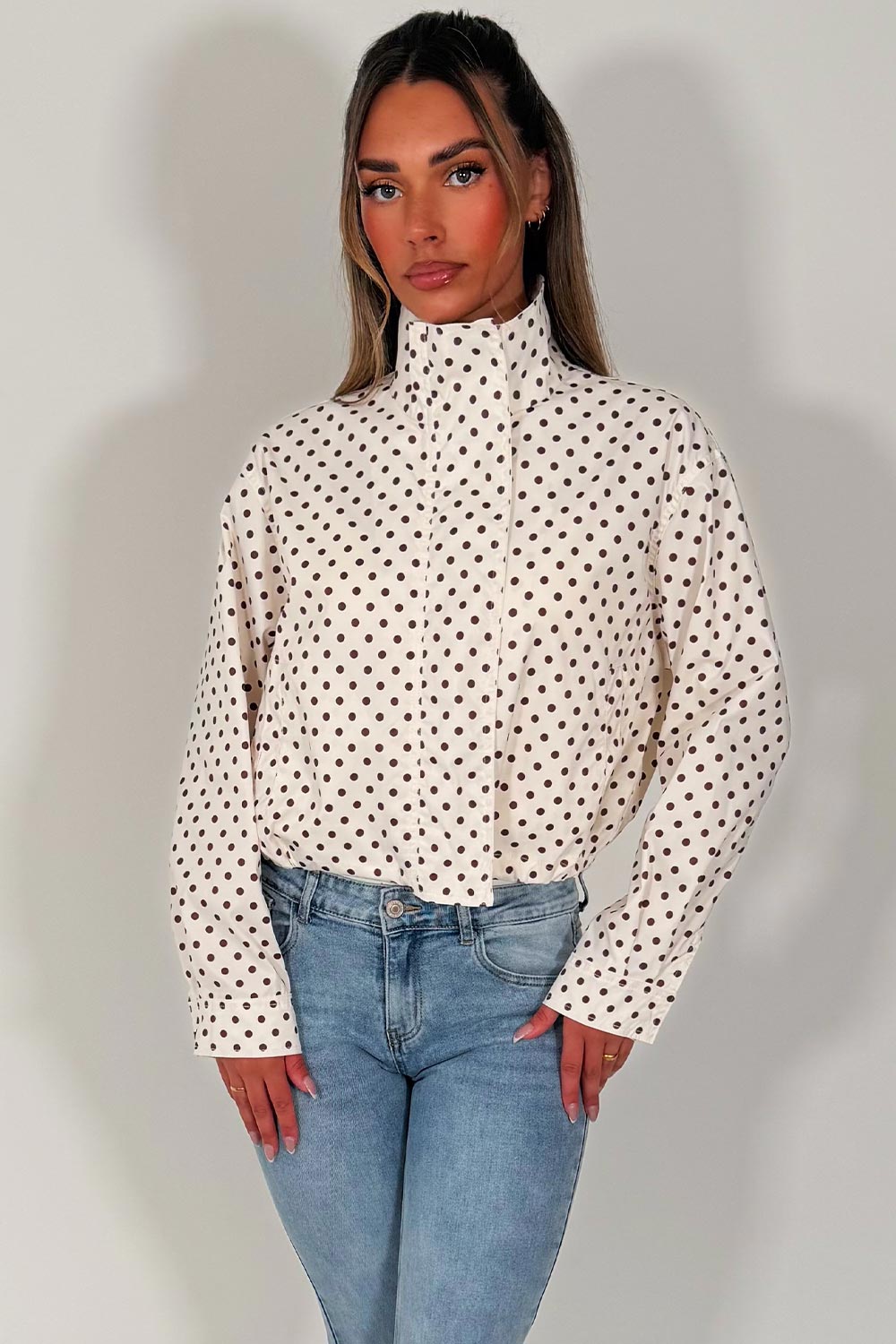 womens polka dot long sleeve jacket zara uk sale styledup