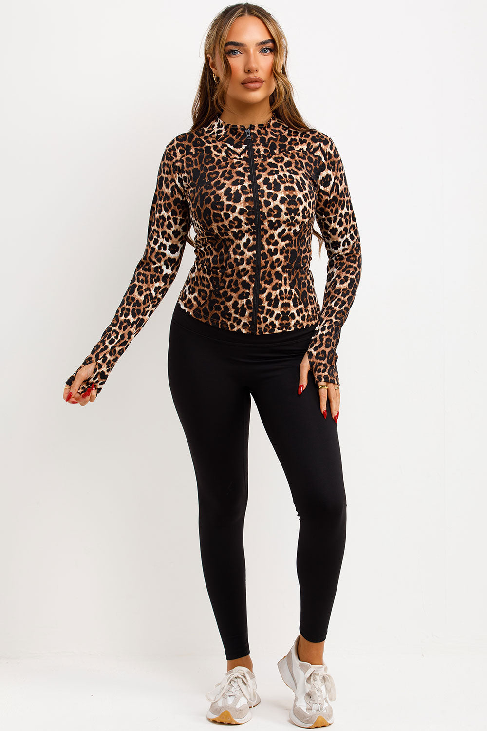 skims zip up sports jacket womens leopard print