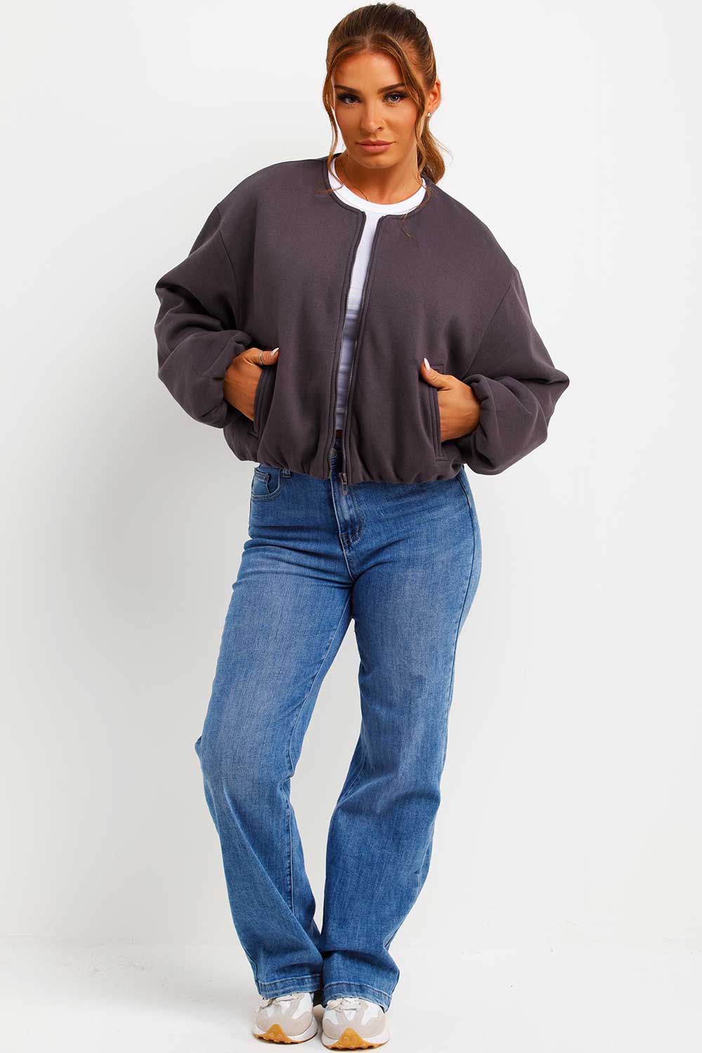 womens bomber jacket with zip and elasticated hem zara uk