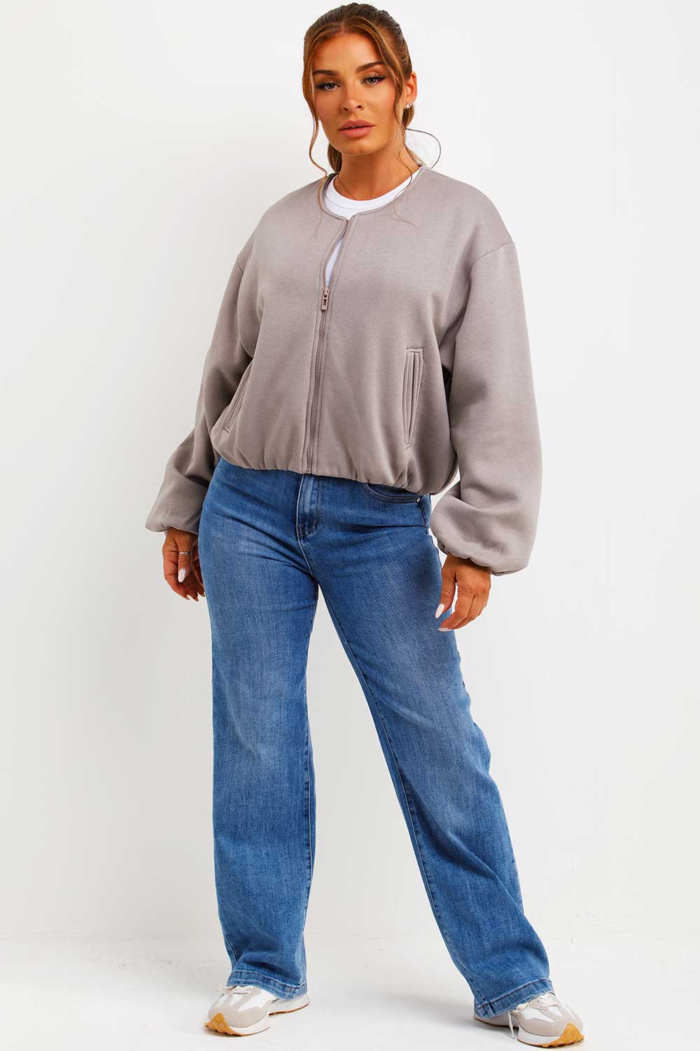 zara womens soft bomber jacket grey