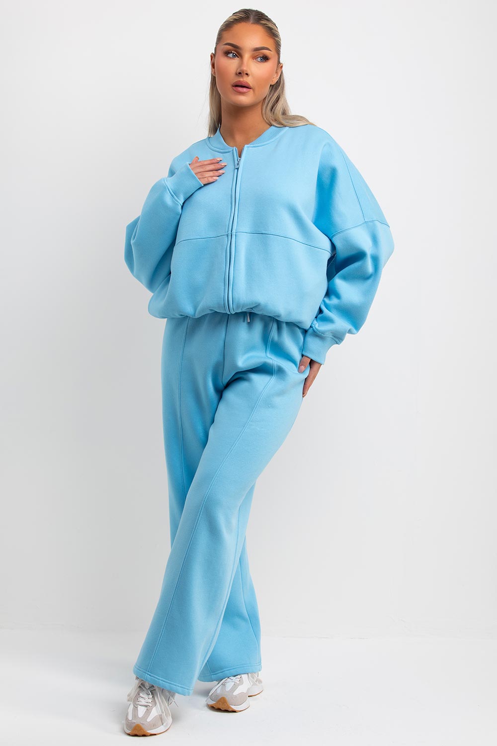 drop shoulder bomber sweatshirt with zip and straight leg joggers loungewear set zara womens tracksuit