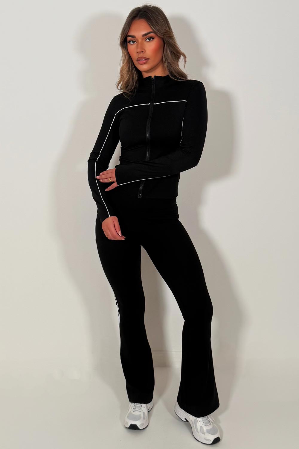 womens sports jacket and scrunch bum flare trousers two piece set lululemon uk