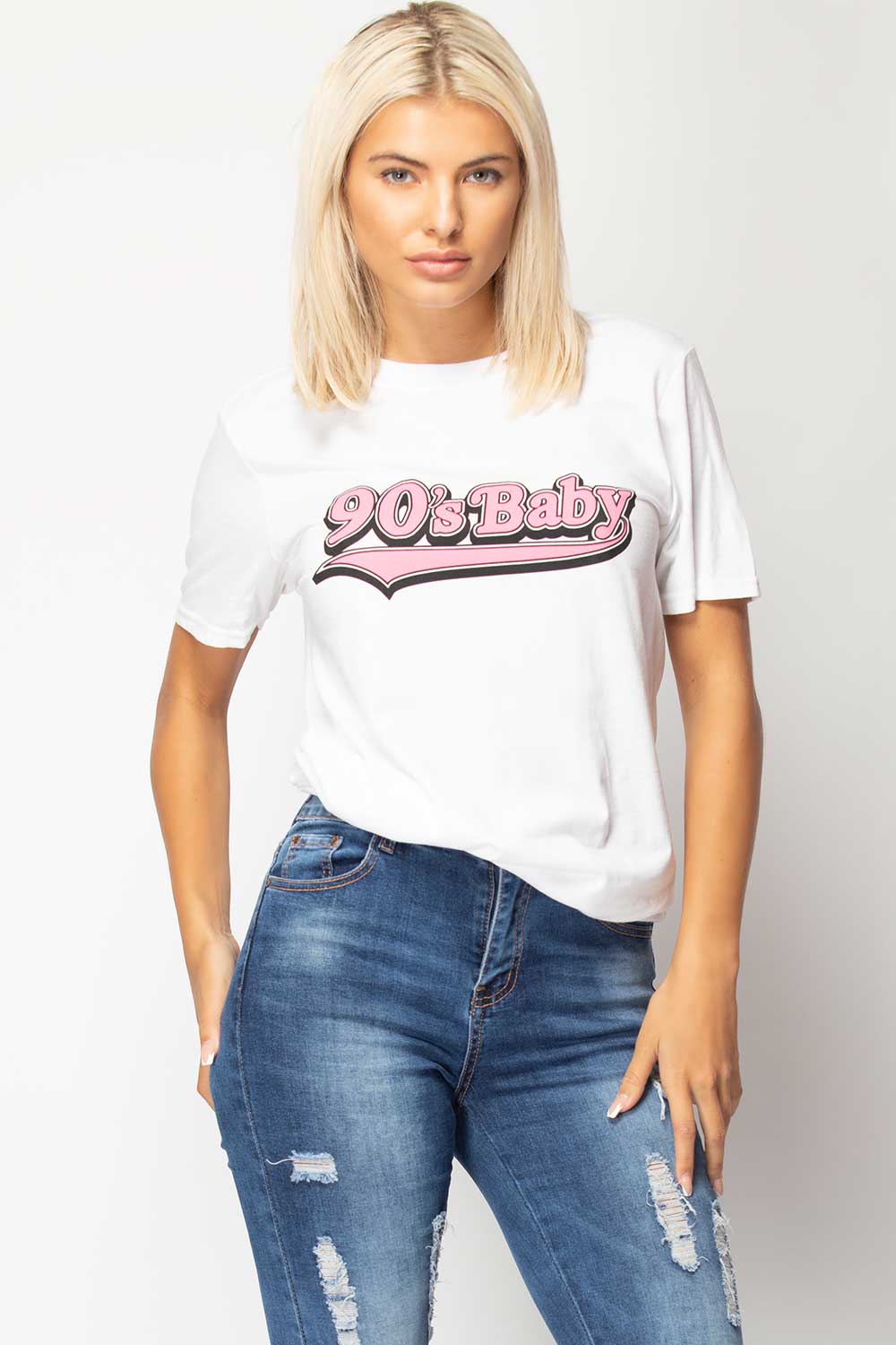 90,s baby slogan t shirt white