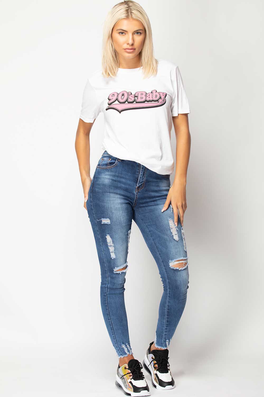 white 90,s baby slogan oversized t shirt