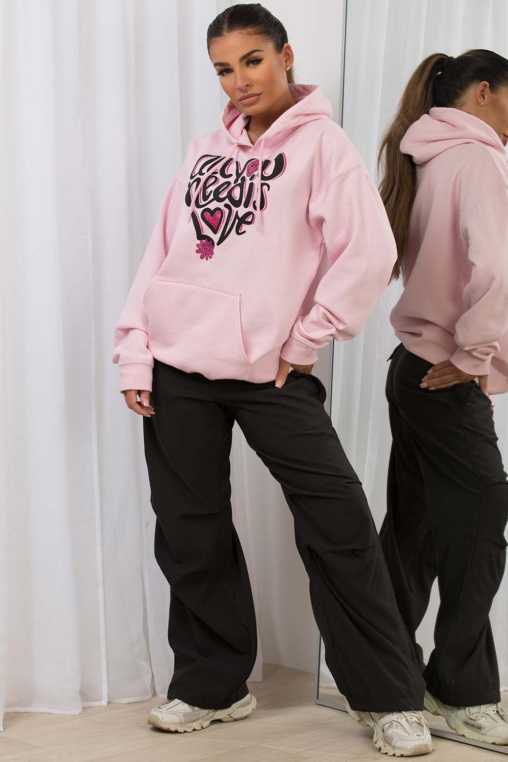 womens hoodie with all you need is love slogan