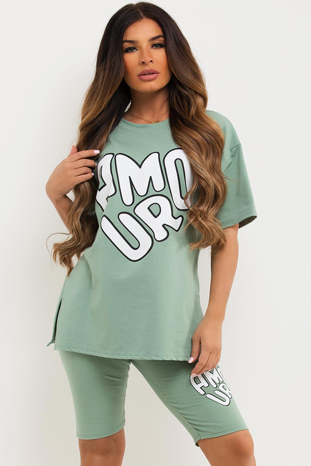 amour print cycling shorts and t shirt co ord