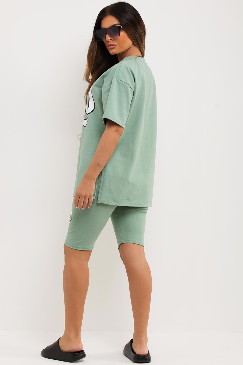 amour print cycling shorts and t shirt co ord