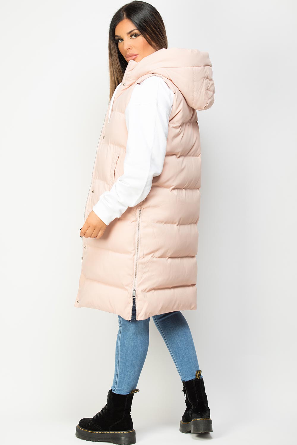 padded hooded gilet pink