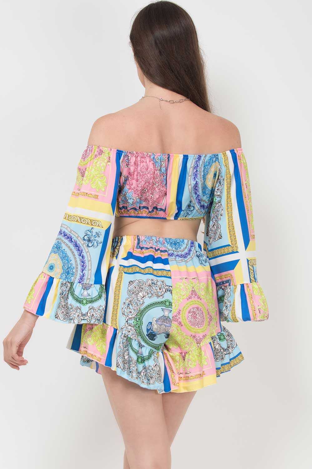 scarf print top shorts set