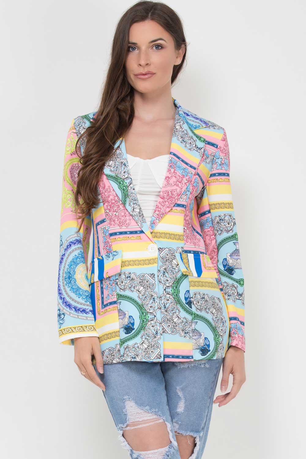 scarf print baroque blazer jacket