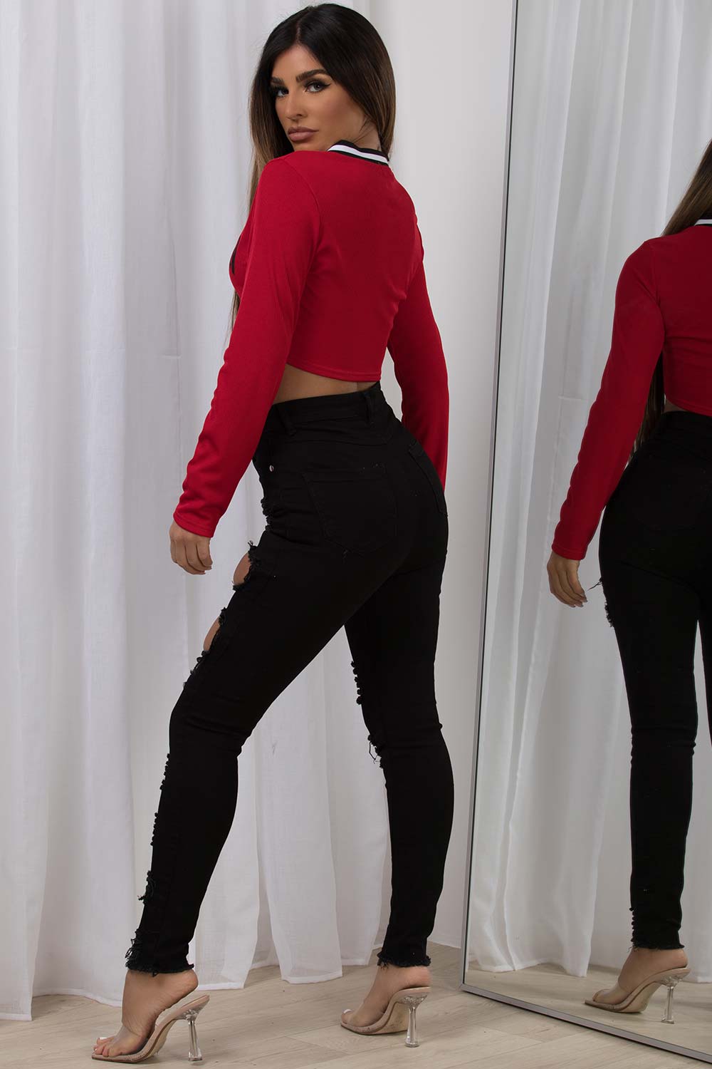 long sleeve baseball crop top