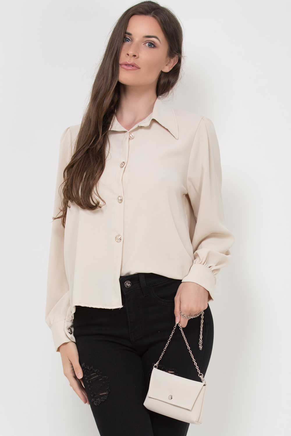 stone long sleeve blouse with matching bag