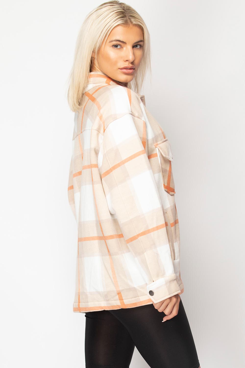 beige check trucker jacket womens