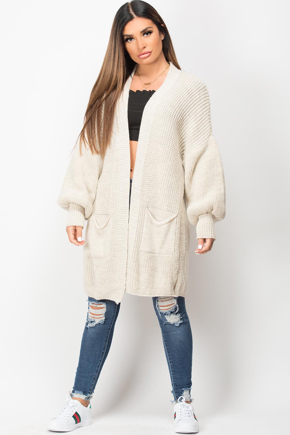 balloon sleeve chunky knit cardigan