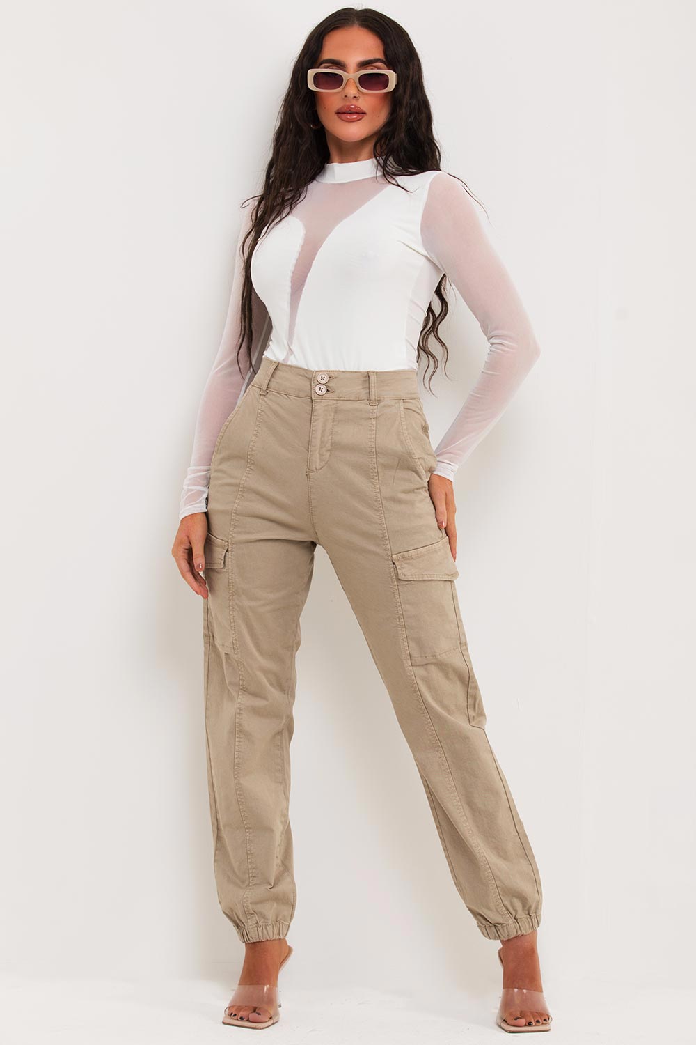 beige cargo trousers womens uk