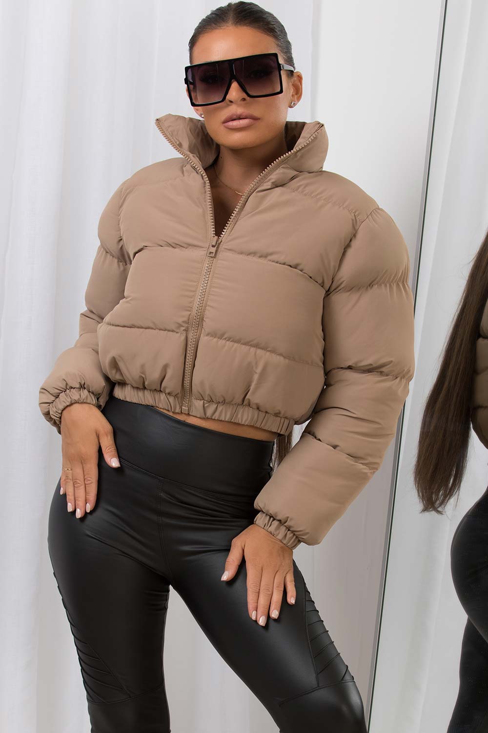 beige crop puffer padded jacket back to school