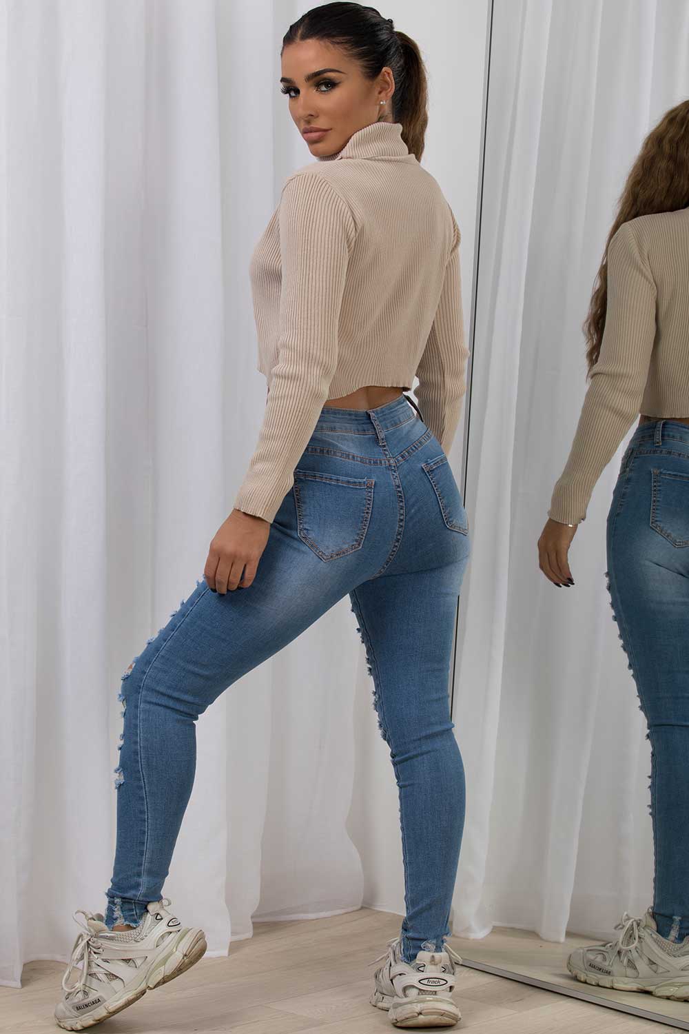 polo neck crop knitted jumper