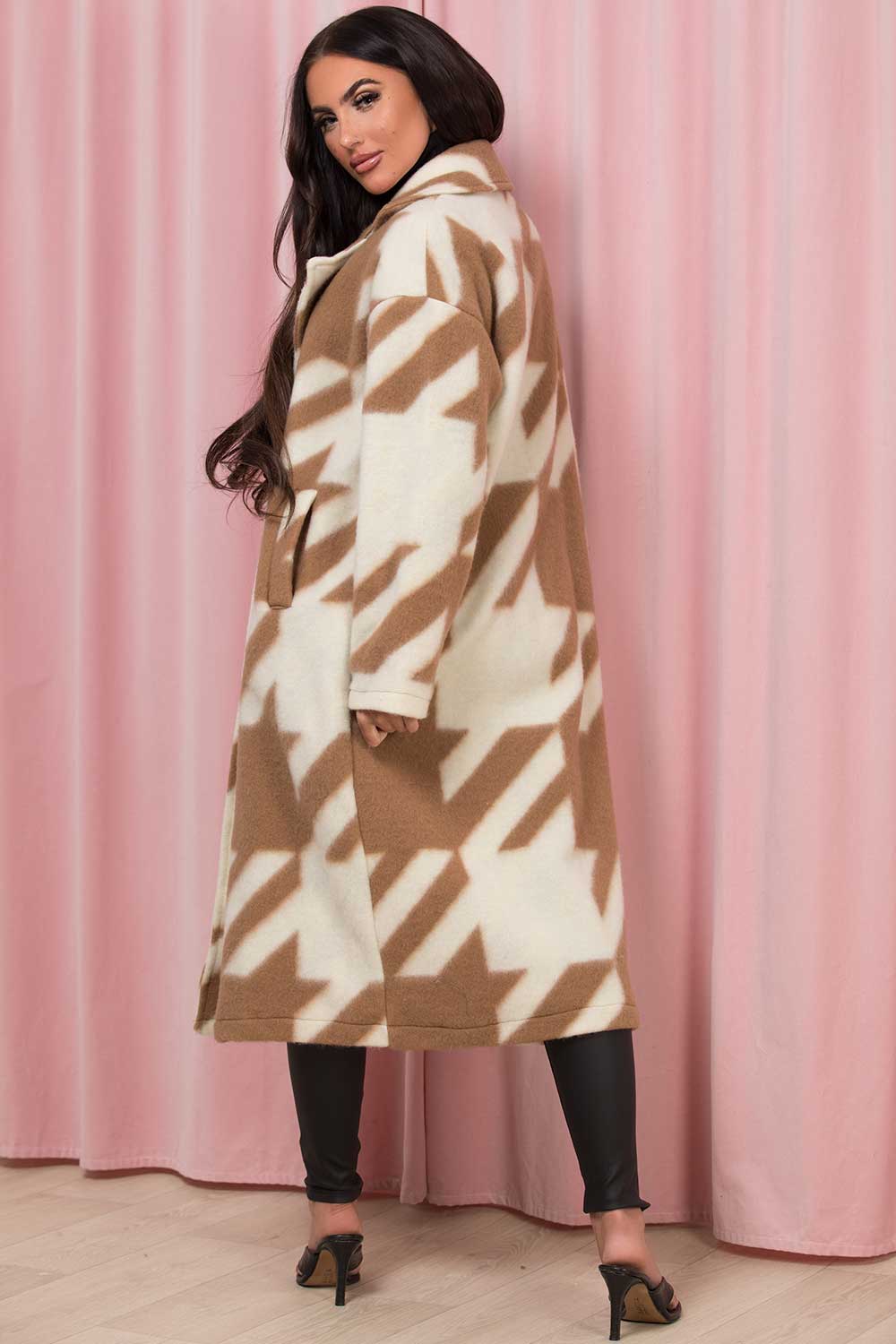 long dogtooth print coat womens