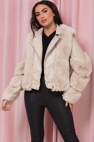 Tan faux clearance fur aviator jacket