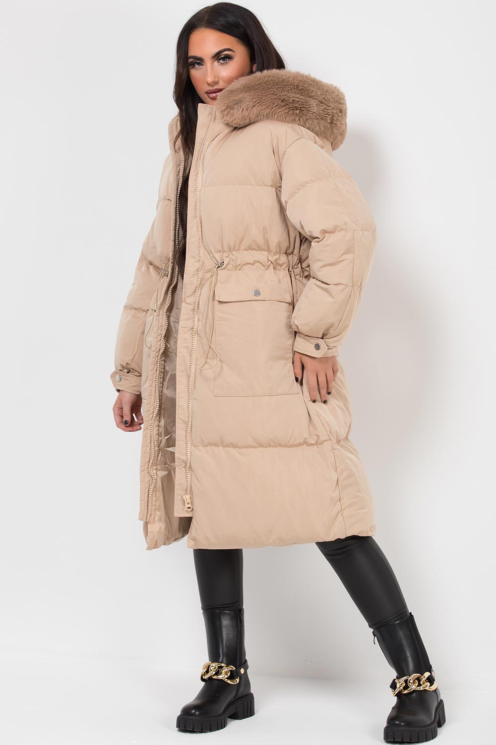 longline puffer coat womens