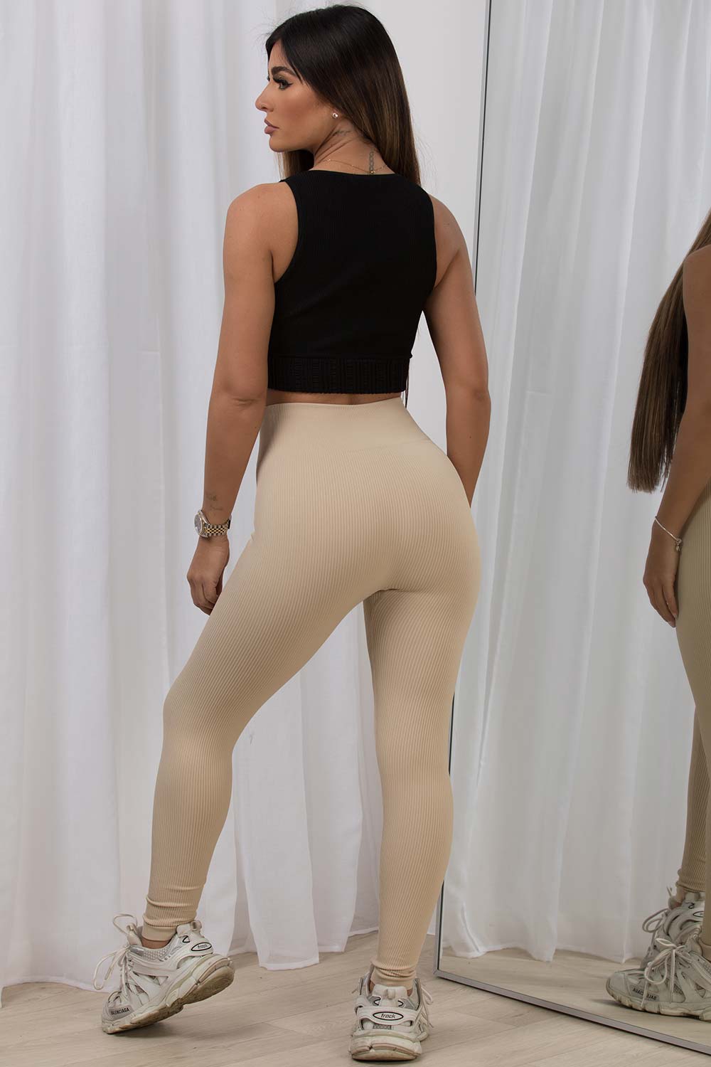 beige ribbed leggings gymwear