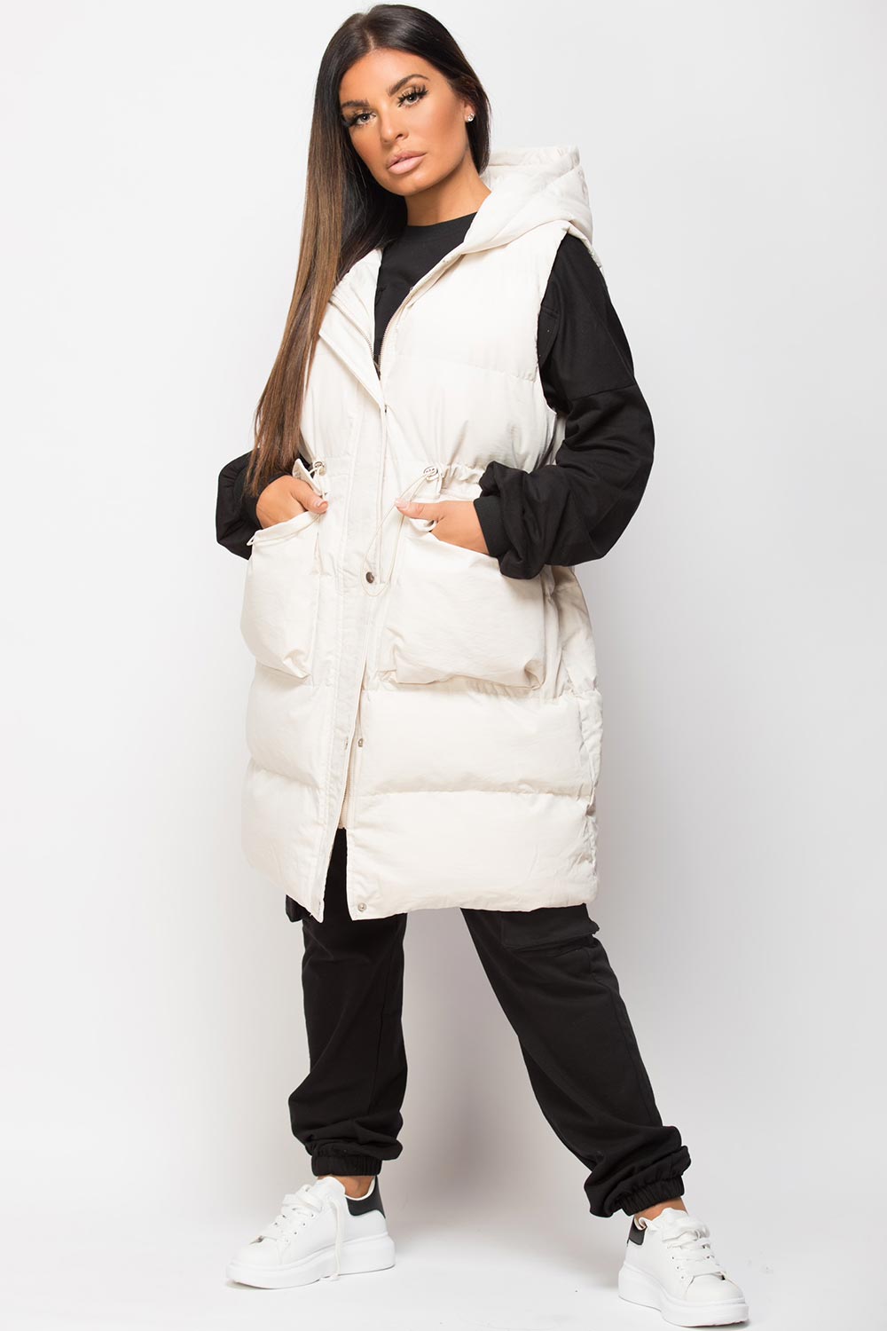padded gilet with drawstring waist