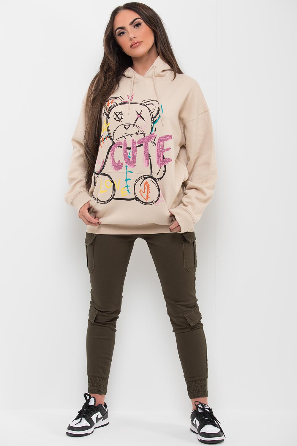 cute teddy bear oversized hoodie womens