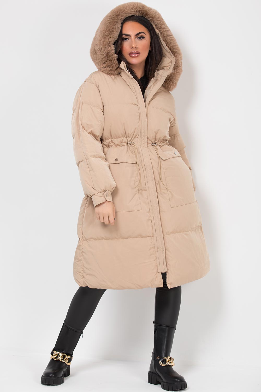 longline padded coat womens