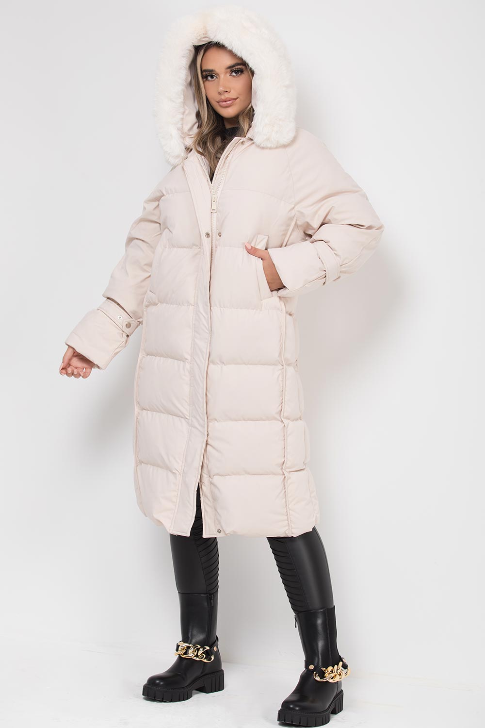 long puffer padded down coat womens