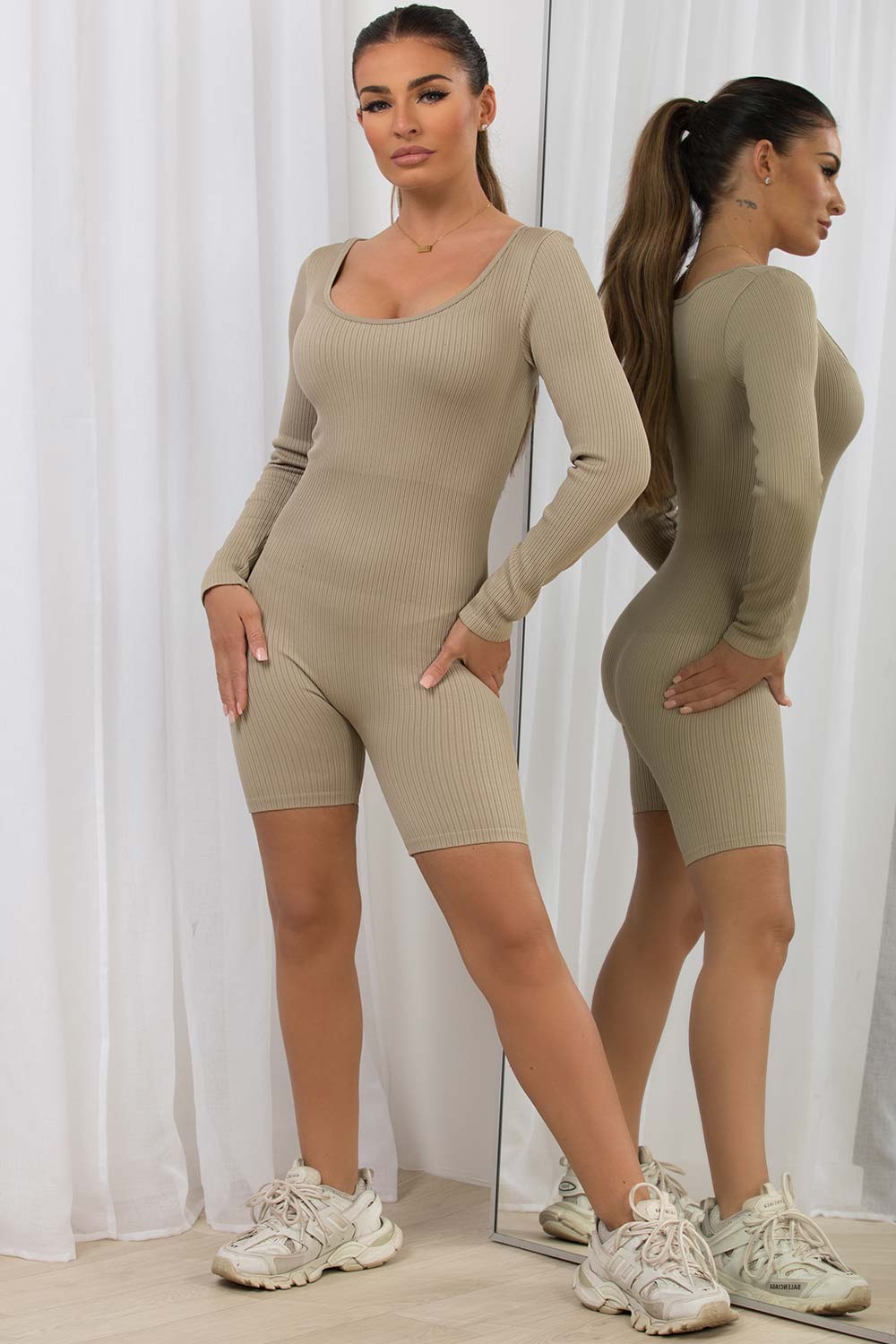ribbed unitard playsuit long sleeve