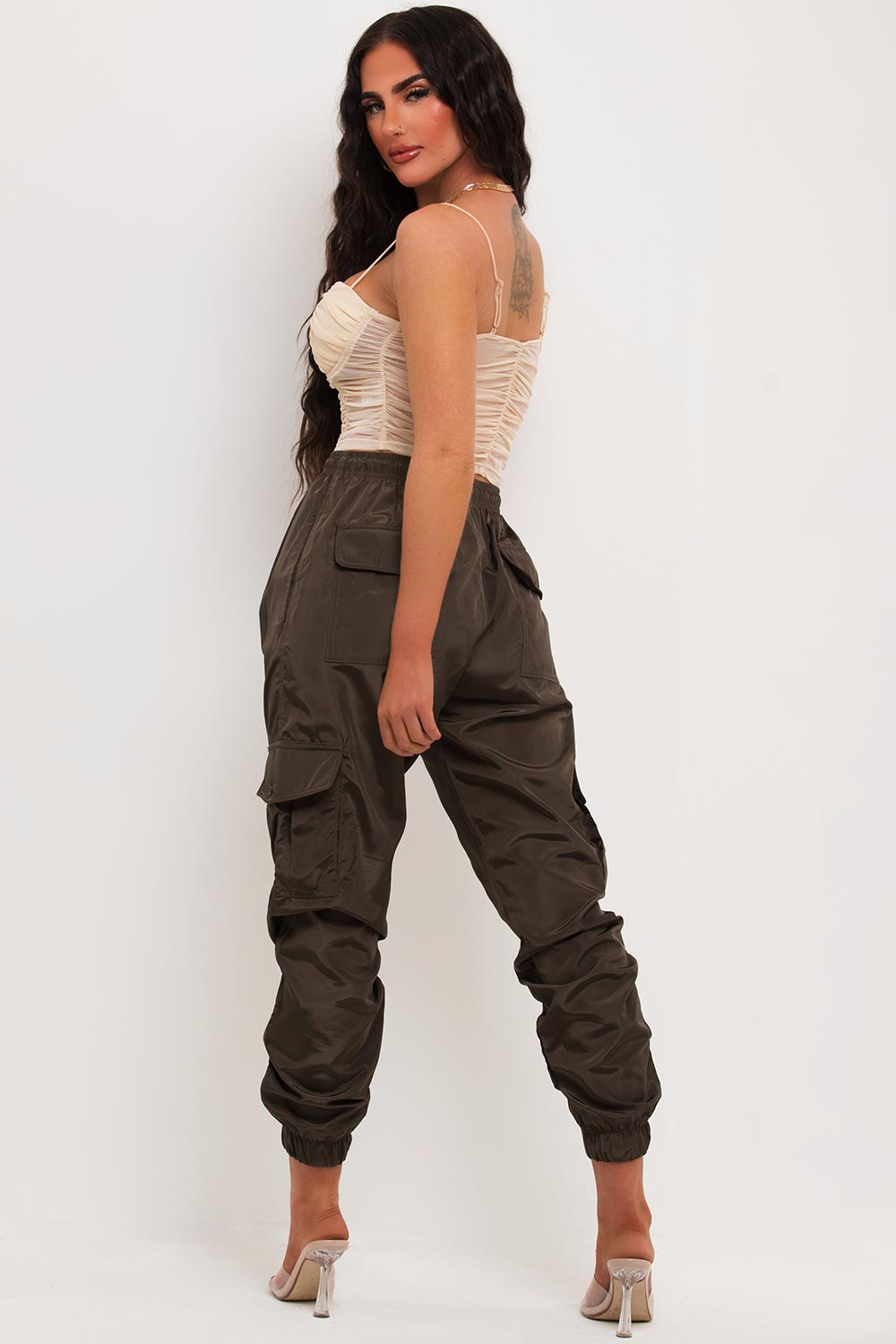 bustier ruched mesh crop top