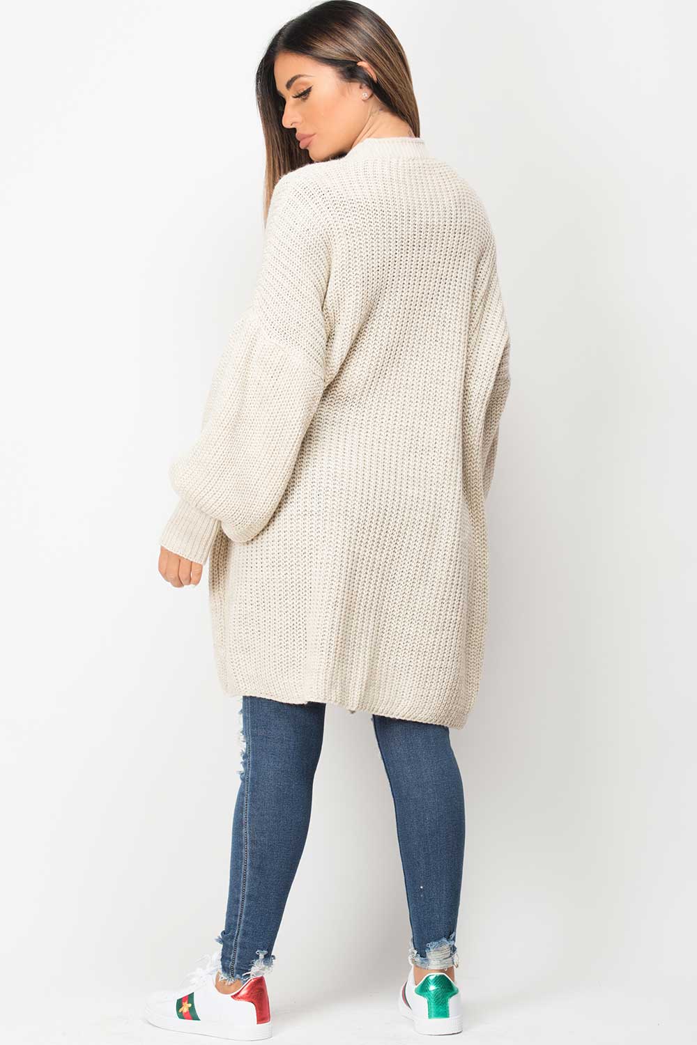 balloon sleeve long cardigan chunky knit