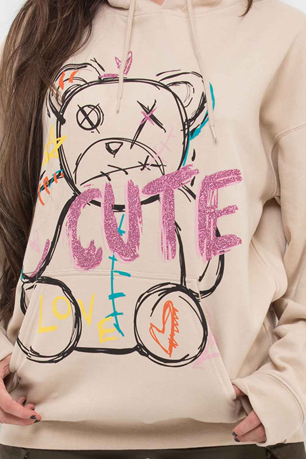 teddy bear graphic hoodie womens