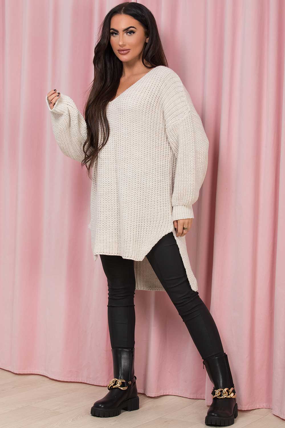 oversized knitted jumper with v neck