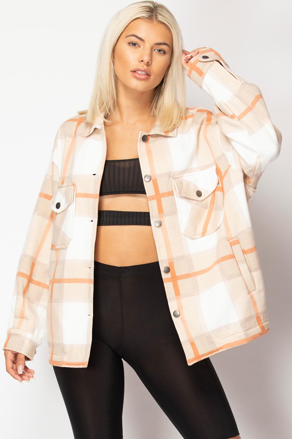 womens trucker jacket beige check
