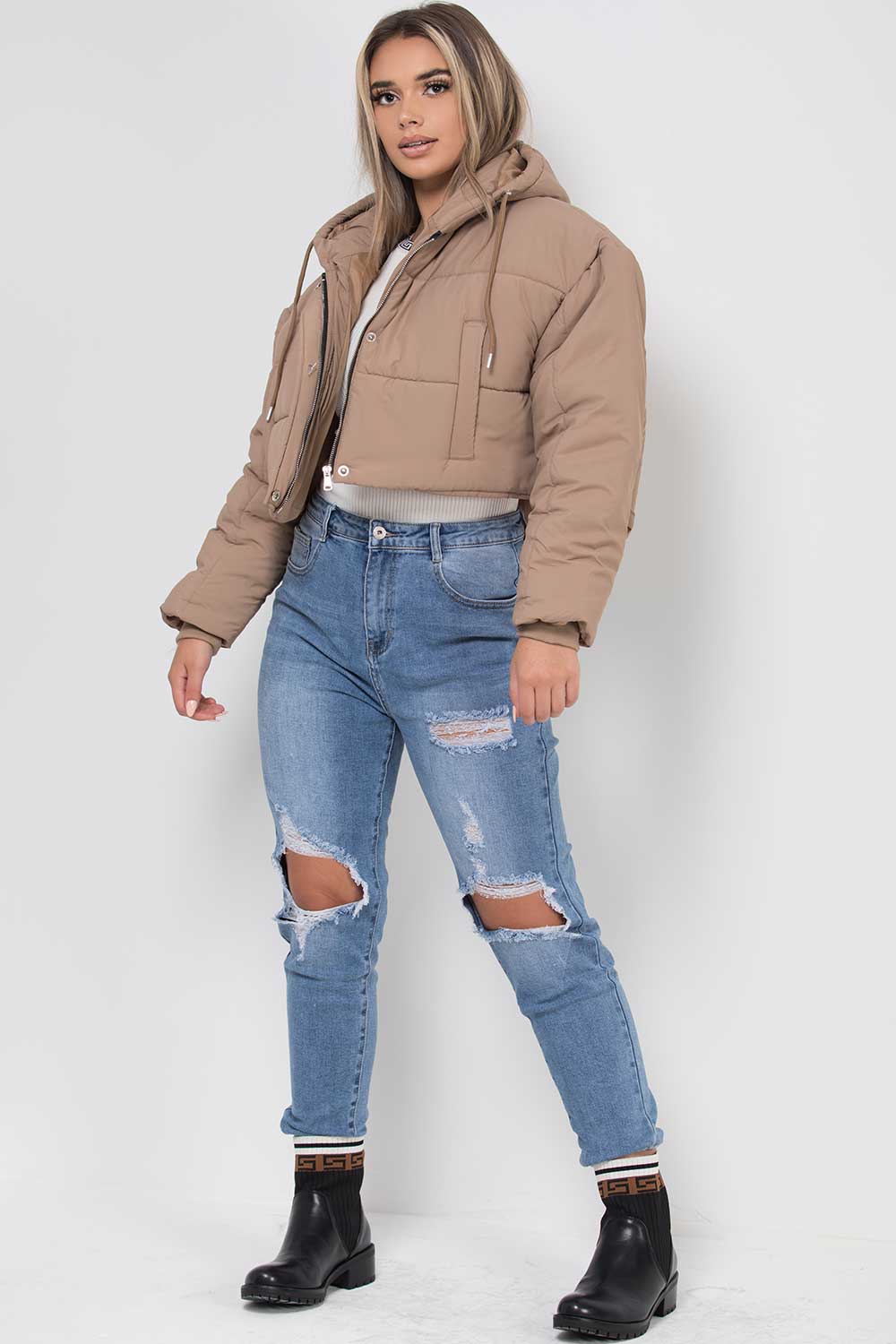 crop padded jacket with hood