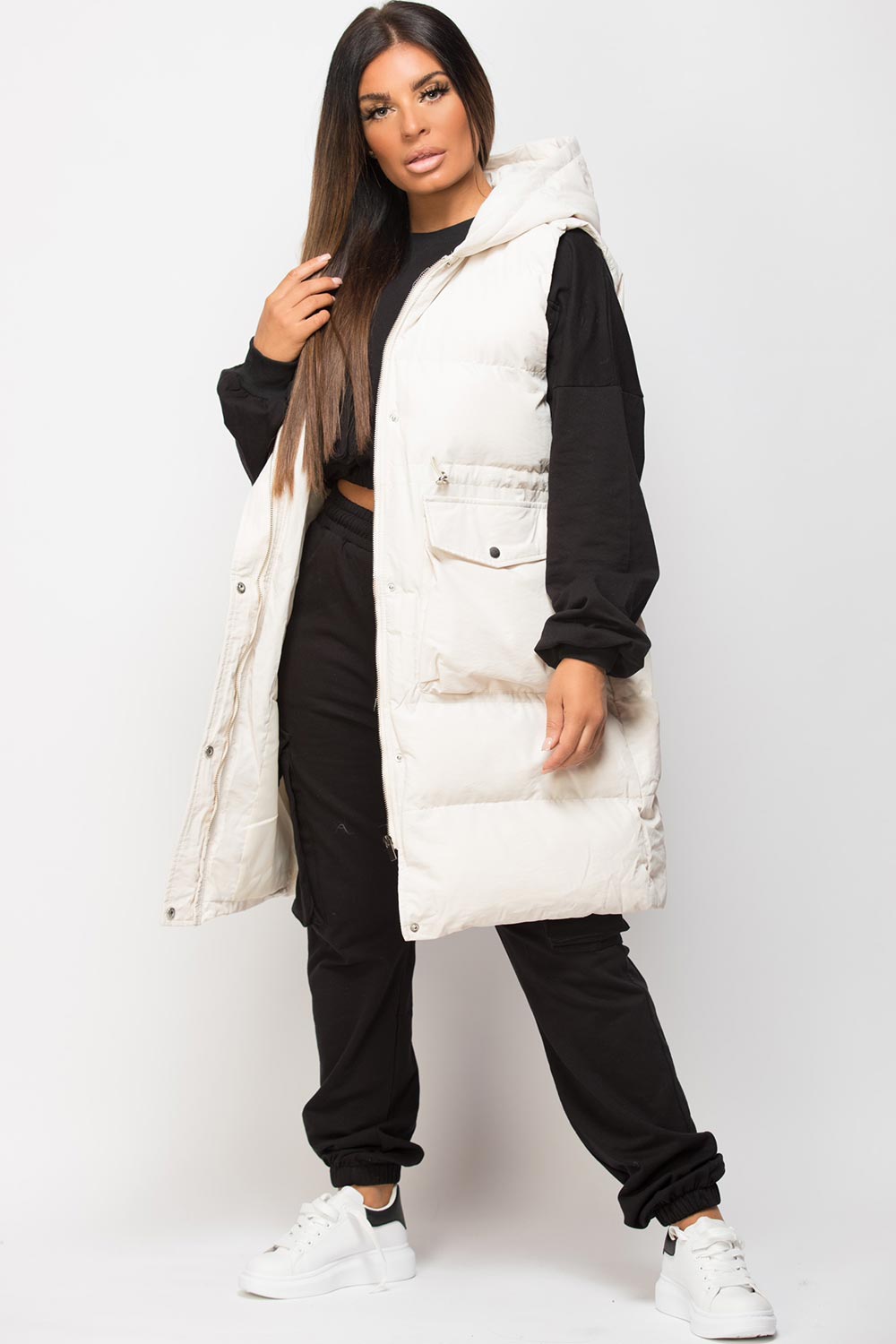 padded gilet with drawstring waist