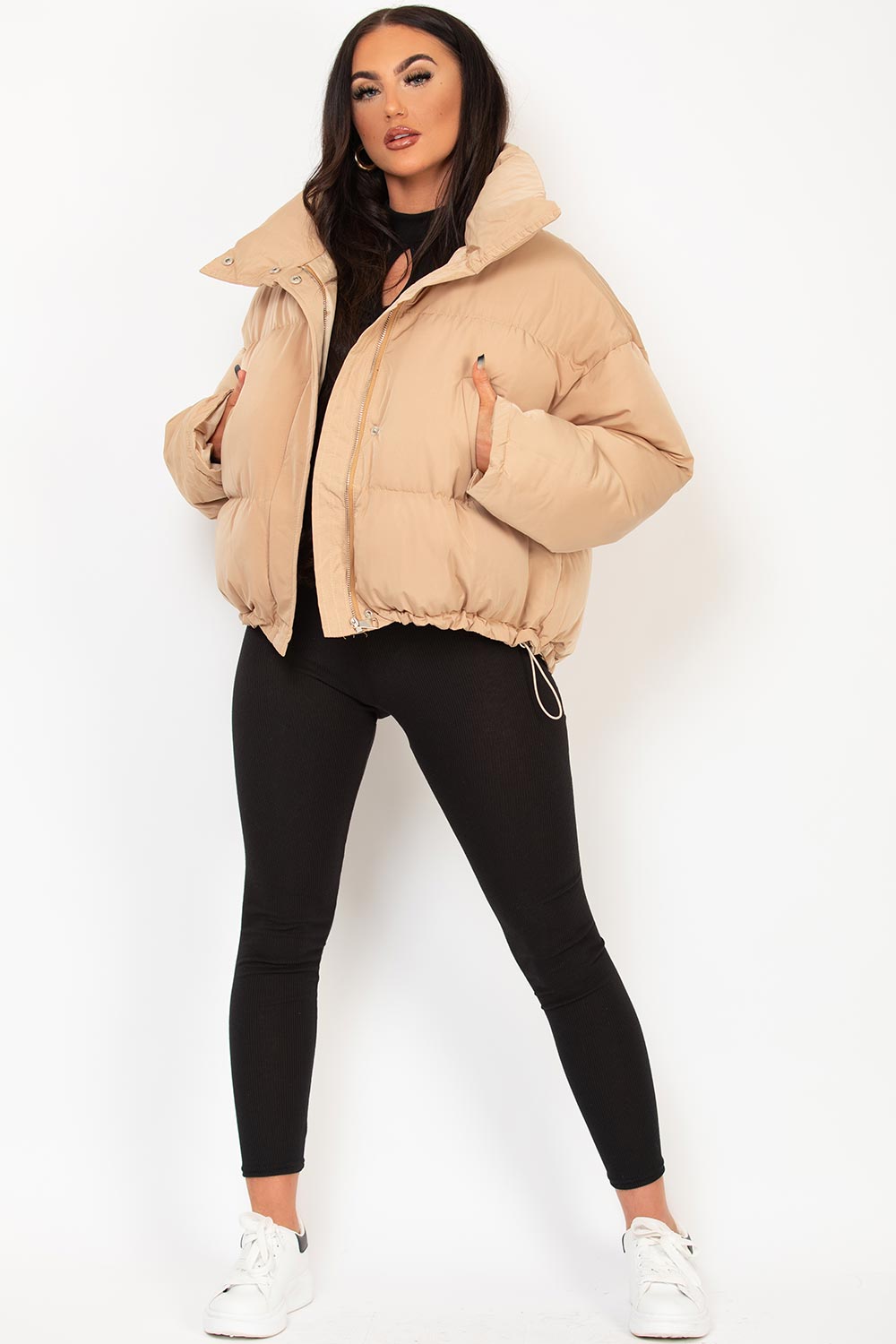 womens puffer jacket beige