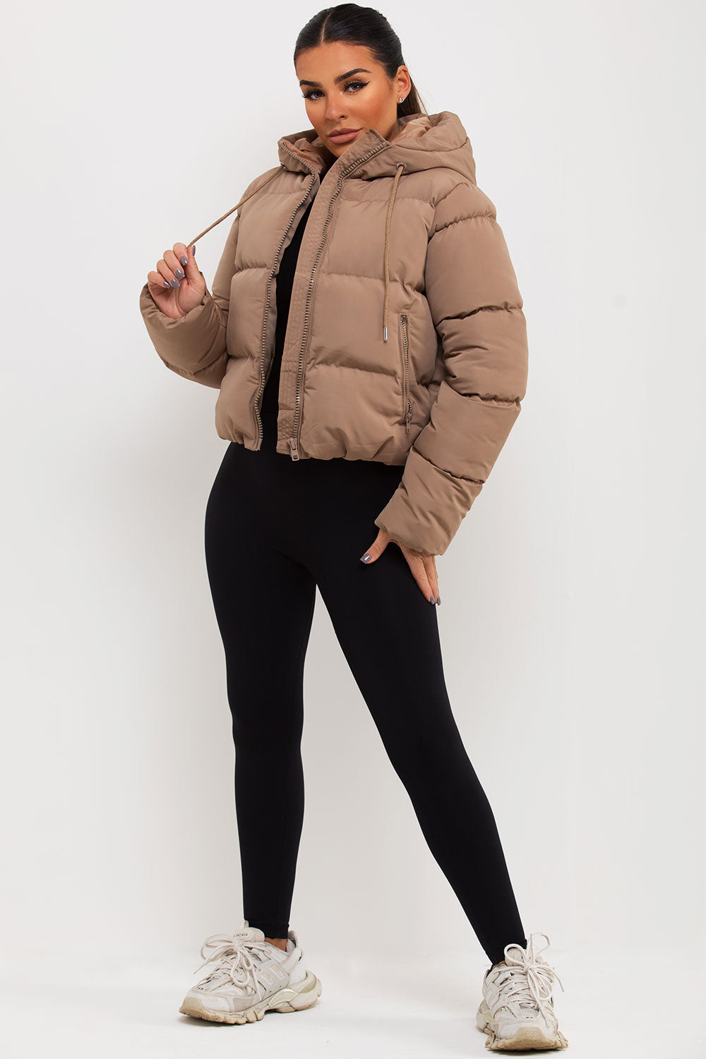 womens puffer jacket beige