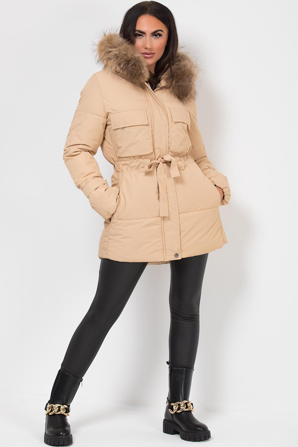 real fur hood coat womens
